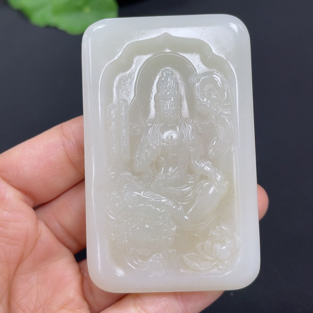 Hetian Jade Pendant Manjushri Bodhisattva Total weight about 70.6g