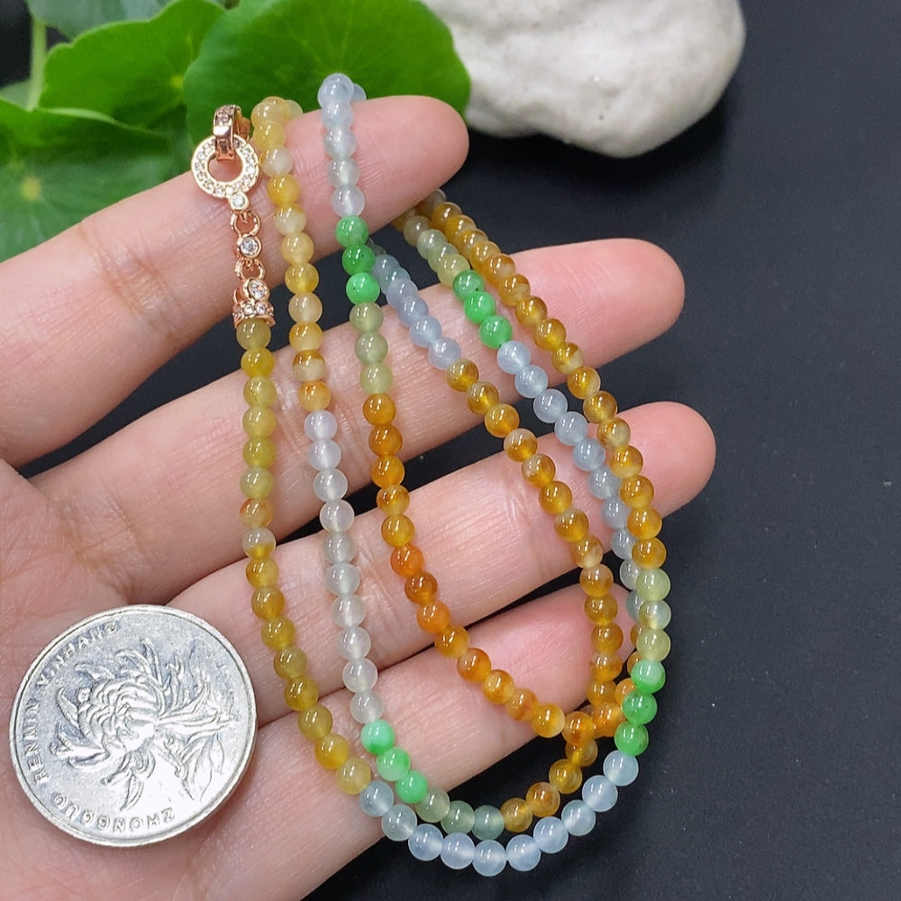 Jadeite Bead Necklace Approx. 3.4mm Non-Gold Total Weight Approx. 14.1g