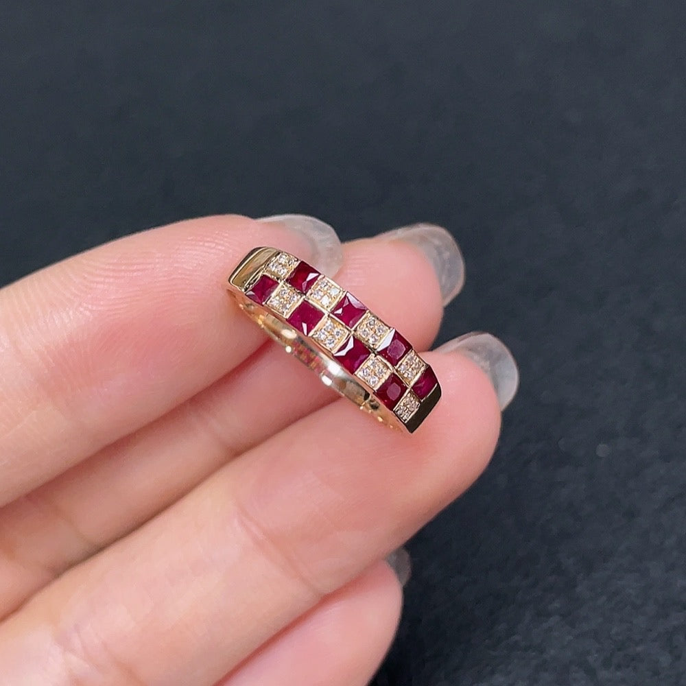 Ruby Inlaid Ring, 18K Gold, Diamond Accents