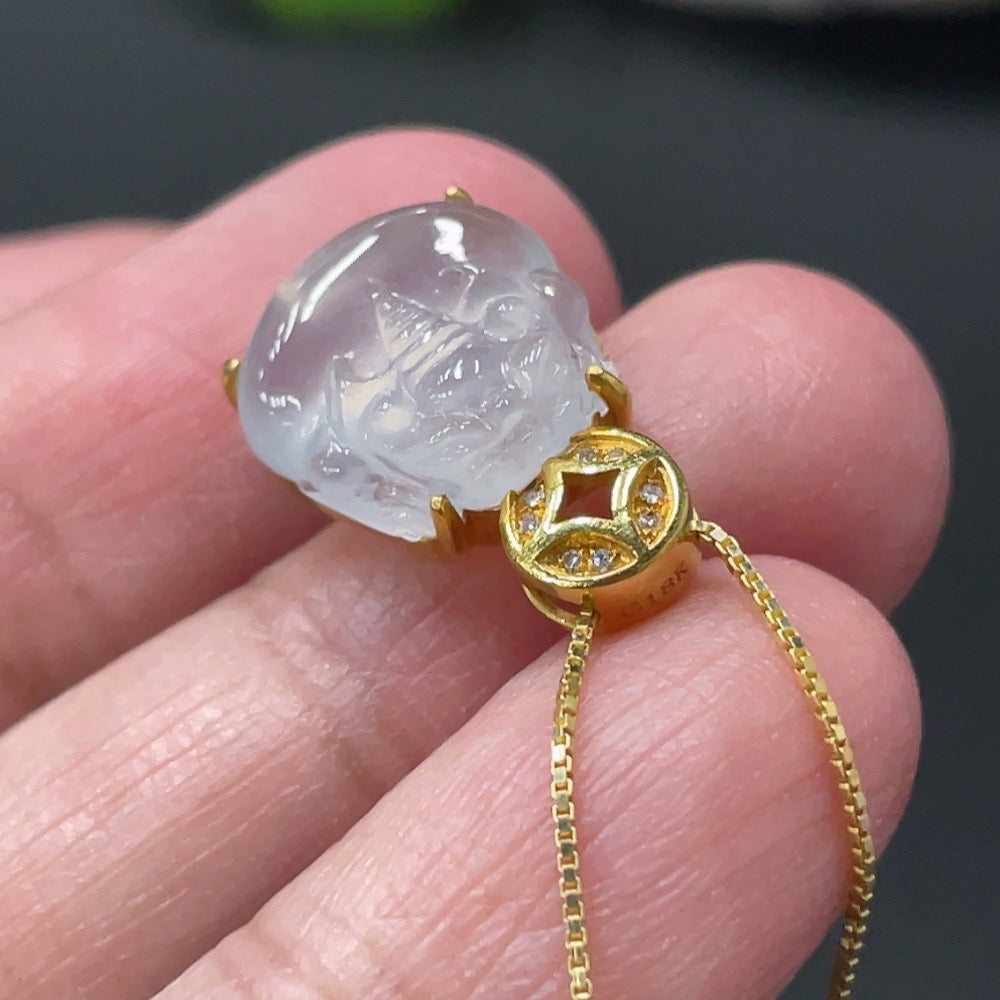 Jadeite Pi Xiu Inlaid Pendant 18k Gold Chain Not Included Total Weight Approx. 1.7g (Excluding Chain) with Diamond Accents
