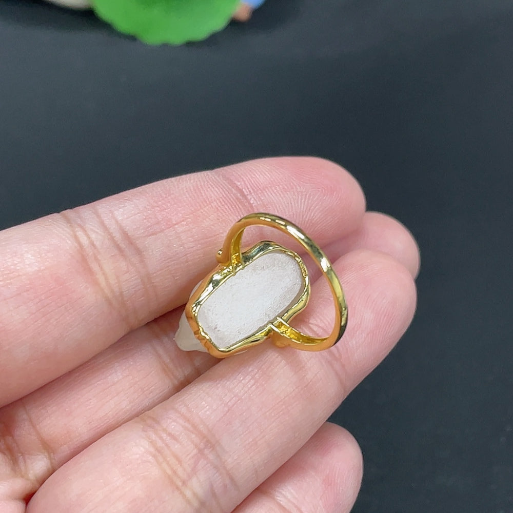 Hetian Jade Inlaid Auspicious Beast Ring Size 15 Total Weight Approx. 6g 18k Non-Diamond