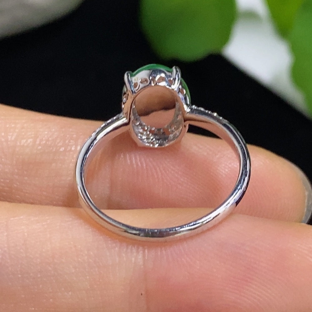 Jadeite Cabochon Ring with 18K Gold and Diamond Accents