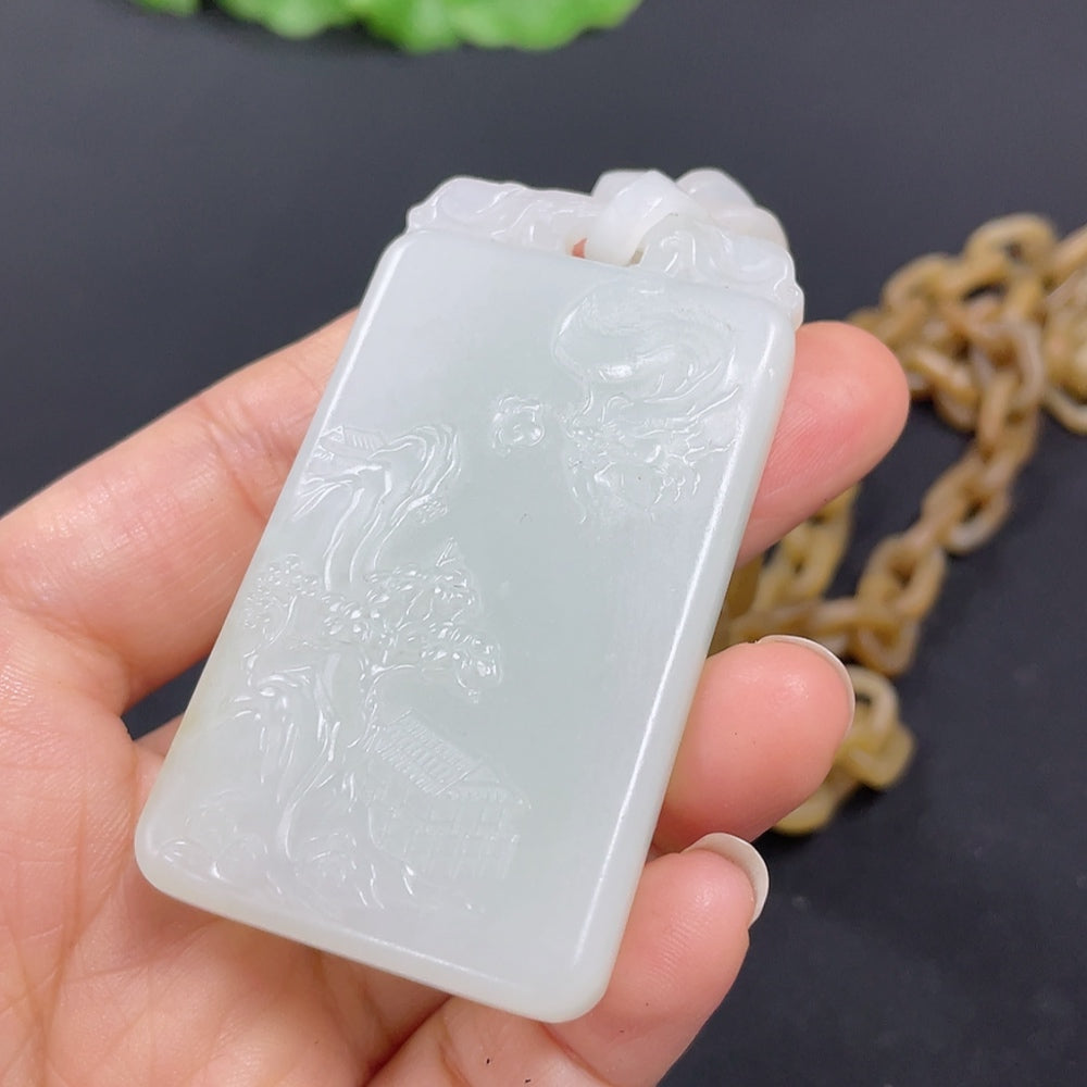 Hetian Jade Pendant Guanyin Total Weight Approx. 81.3g Visible Splicing Craft