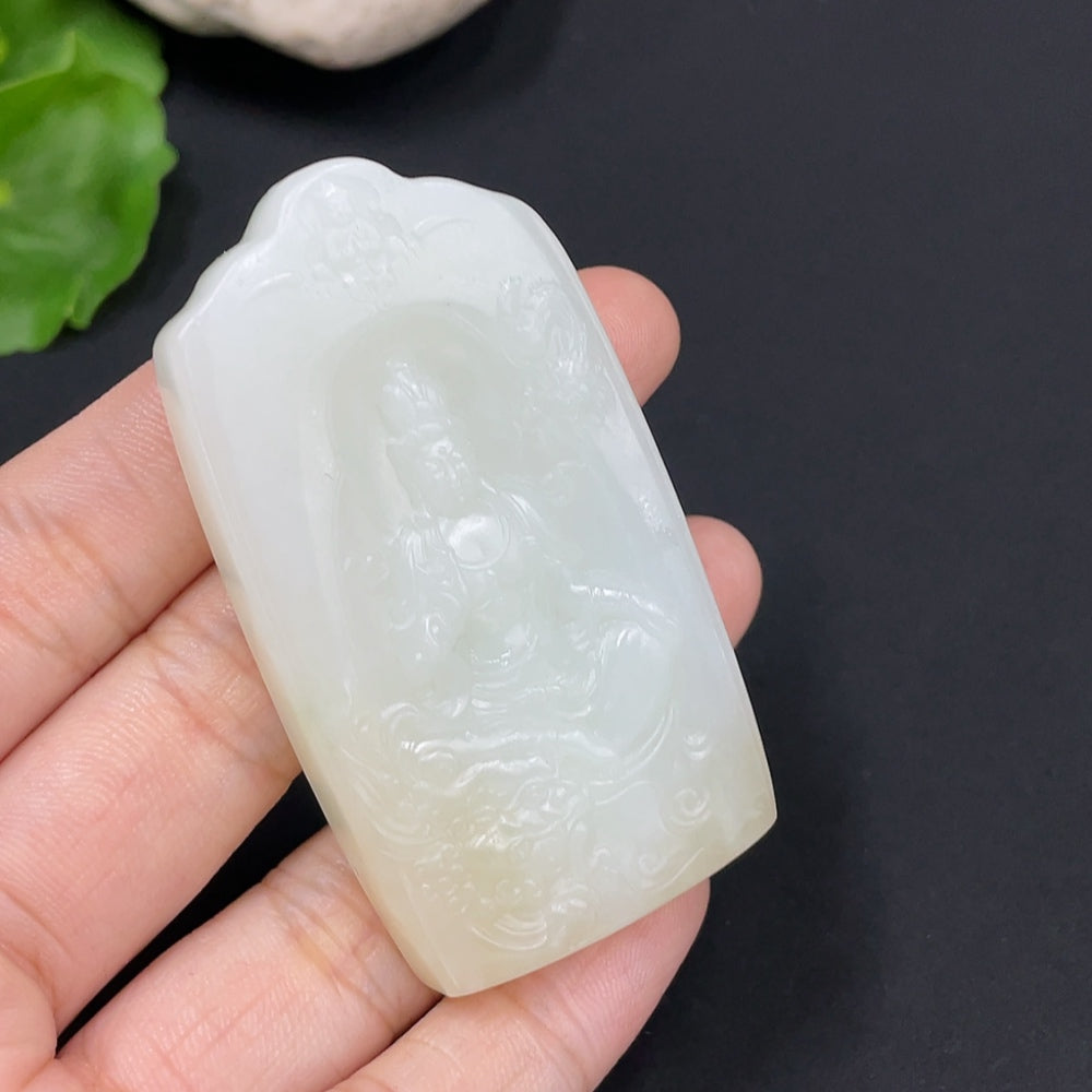Hetian Jade Pendant Manjushri Bodhisattva Total Weight Approx. 40.1g