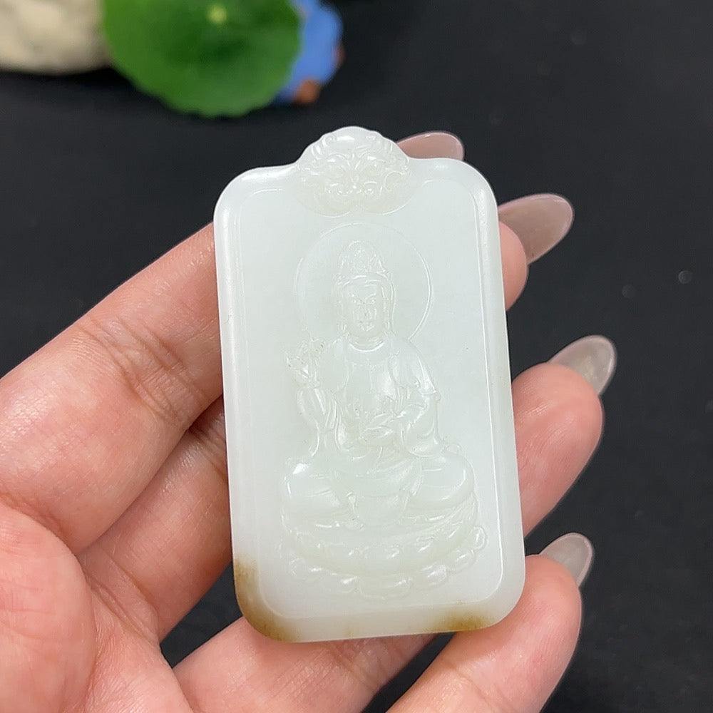 Hetian Jade Pendant featuring Guanyin, crafted from high-quality jade, weighing approximately 61.3g, by HKHQ.