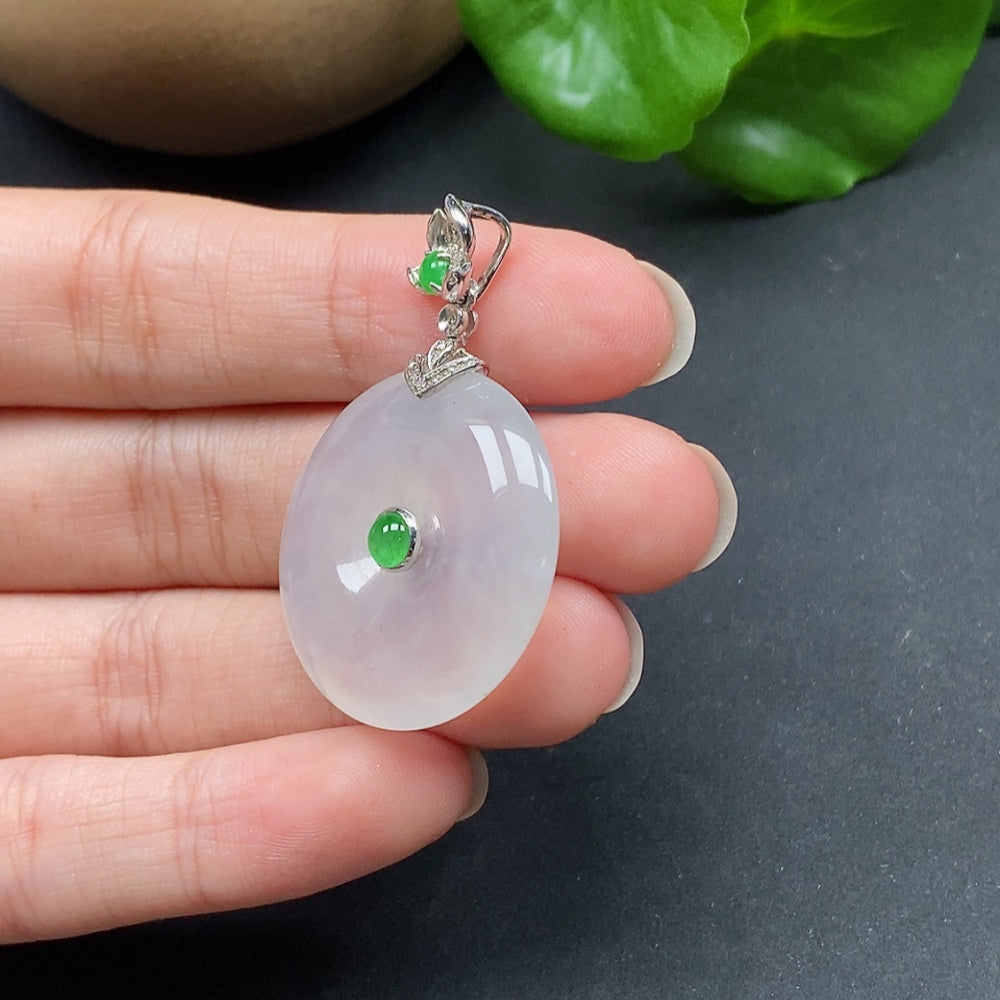 Jadeite Inlaid Pendant Peace Knot with Diamond Accents 18K