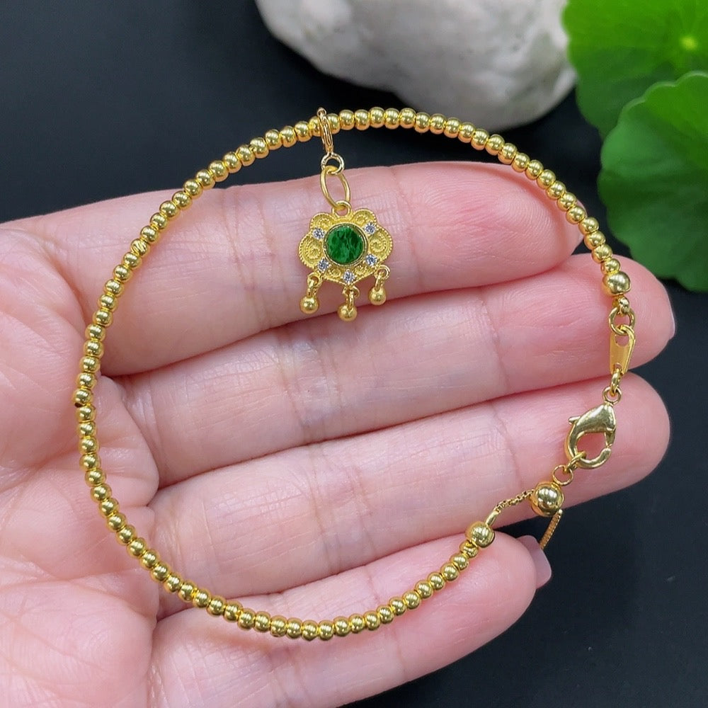 Jadeite Inlaid Bracelet Total Weight Approx. 2.6g Small Steel Beads Gold Content 99% Other Parts Non-Gold Inlaid
