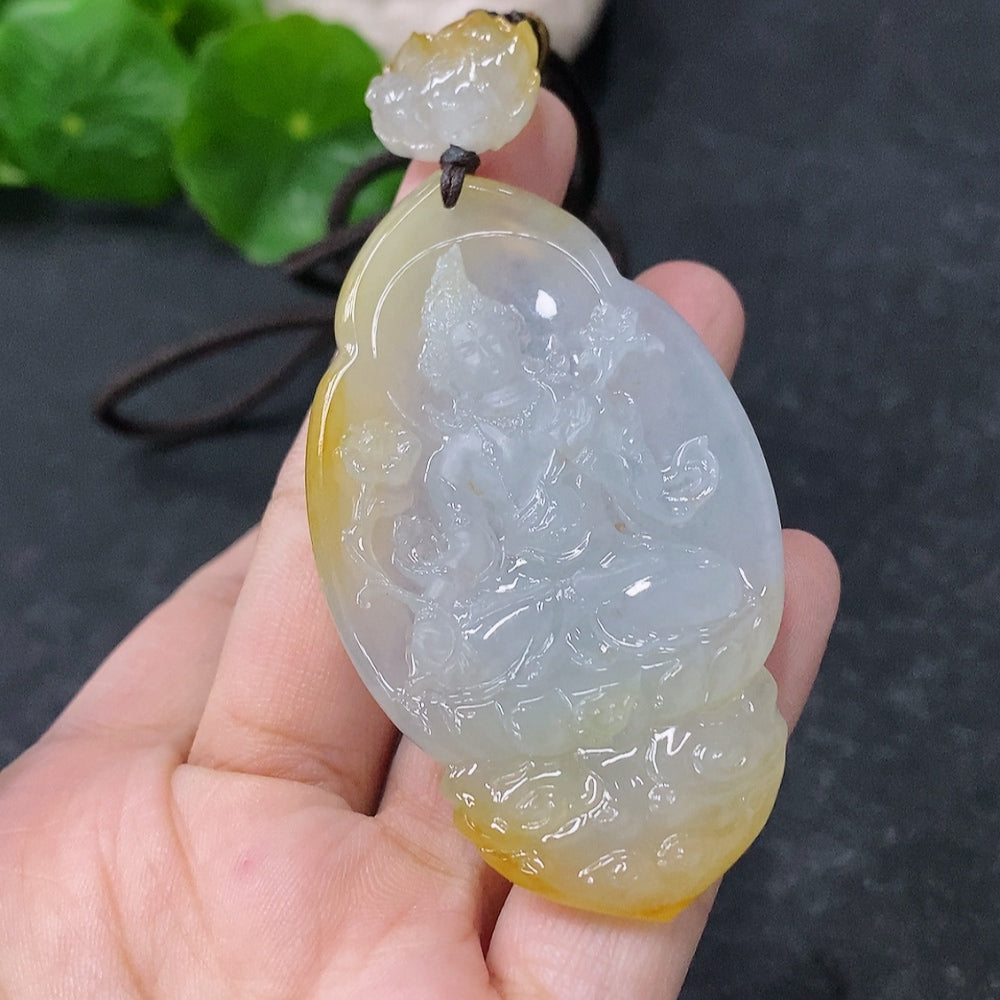 Jadeite Pendant - Universal Salvation, Approx. 32.46g Including Rope, With Collection Certificate, Yellow Part Color Origin Undetermined