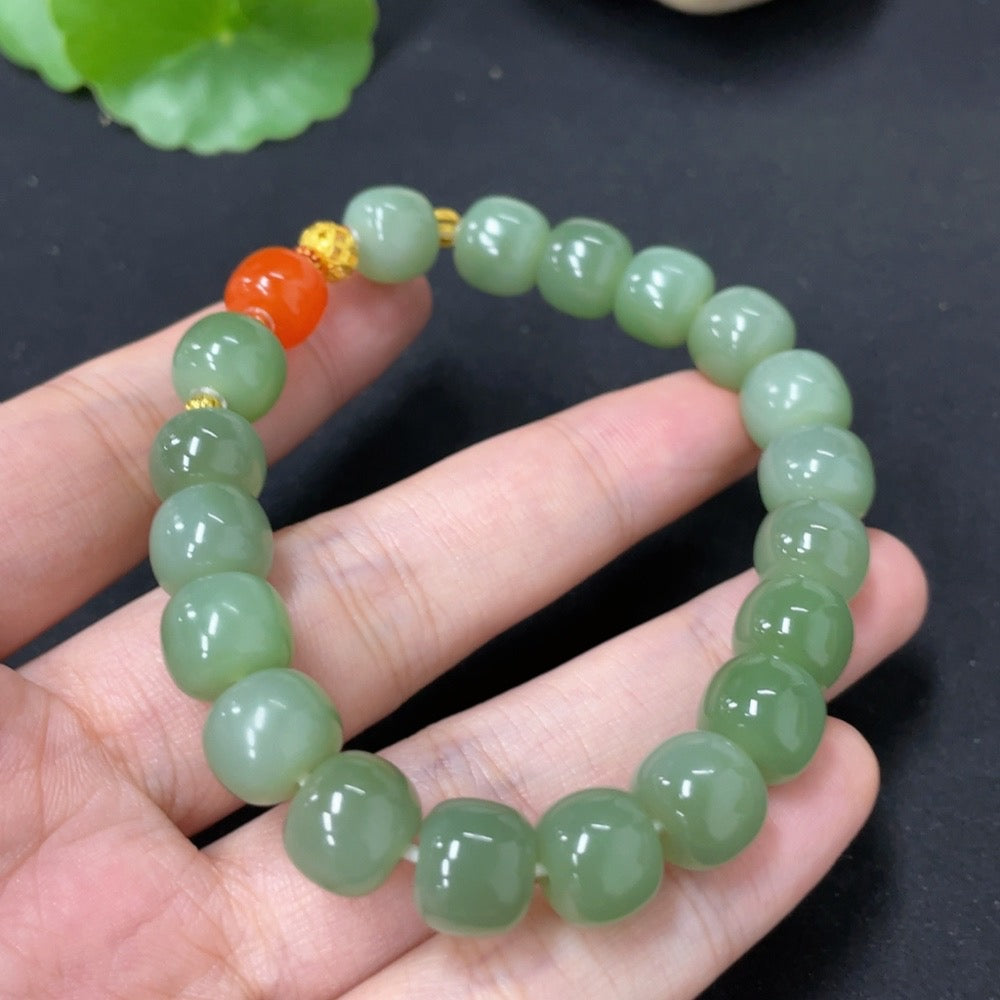 Hetian Jade Jasper Bracelet approx. 9.5mm no stamp gold-tested red spacer 66% gold content other parts 18k gold non-Hetian Jade bead (red)