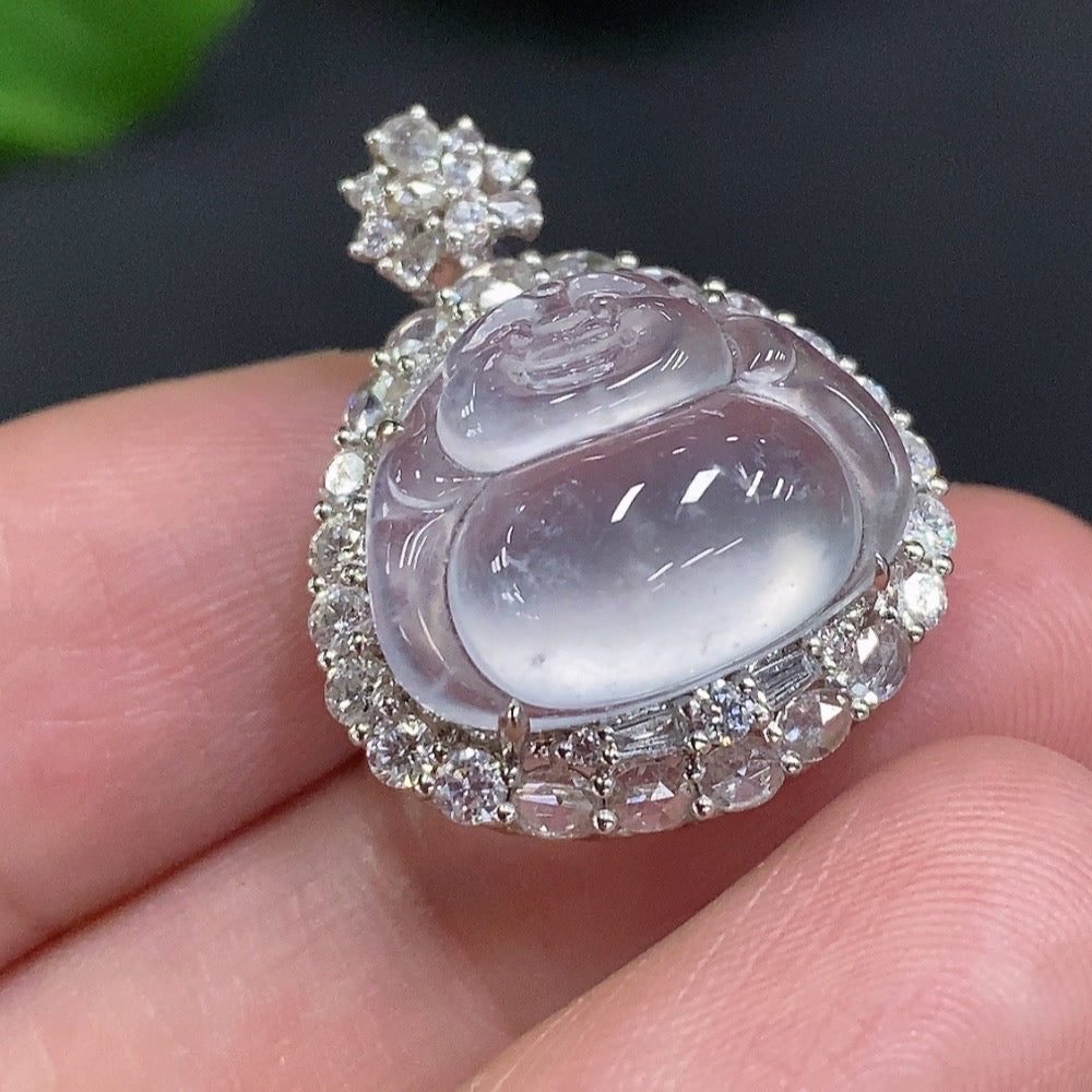 Jadeite Buddha Pendant with 18K Gold Setting, Total Weight Approx. 4.3g (Accented with Diamonds) [Total Value: $11,138 USD]