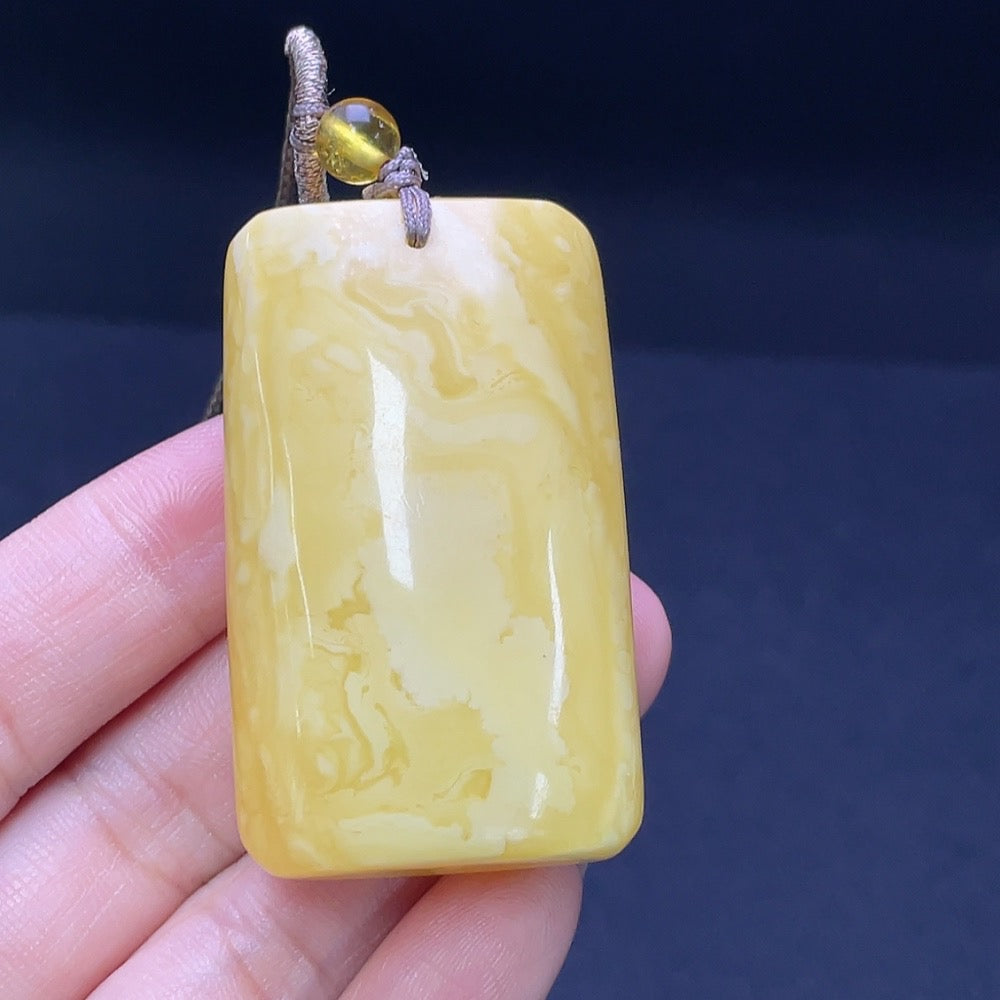 Amber Beeswax Pendant (Total weight including cord: approx. 20.79g)