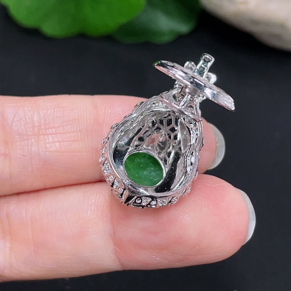 Jadeite Inlaid Gourd Pendant 18k Non-Diamond Total Weight Approx. 5.38g