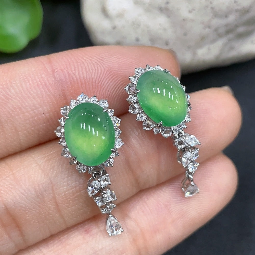 Jadeite Cabochon Earrings/Ring 18K Gold Setting Size 14 Total Weight Approx. 9.76g Wholesale Lot