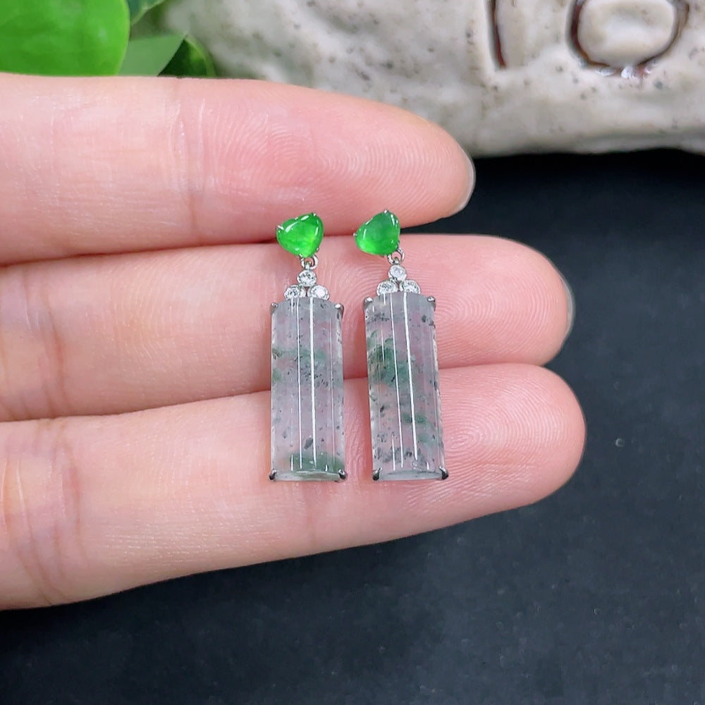 Jadeite Plain Pendant Earrings 18k with Diamond Accents