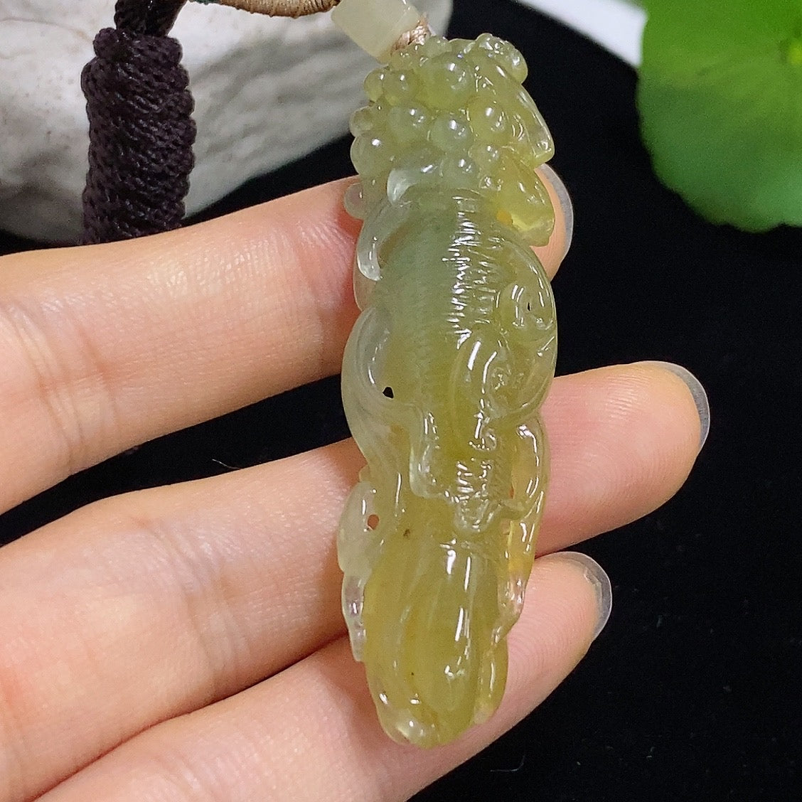 Jadeite Ginseng Pendant Total Weight Approx. 16.63g (Including Cord Weight) Color Origin Undetermined