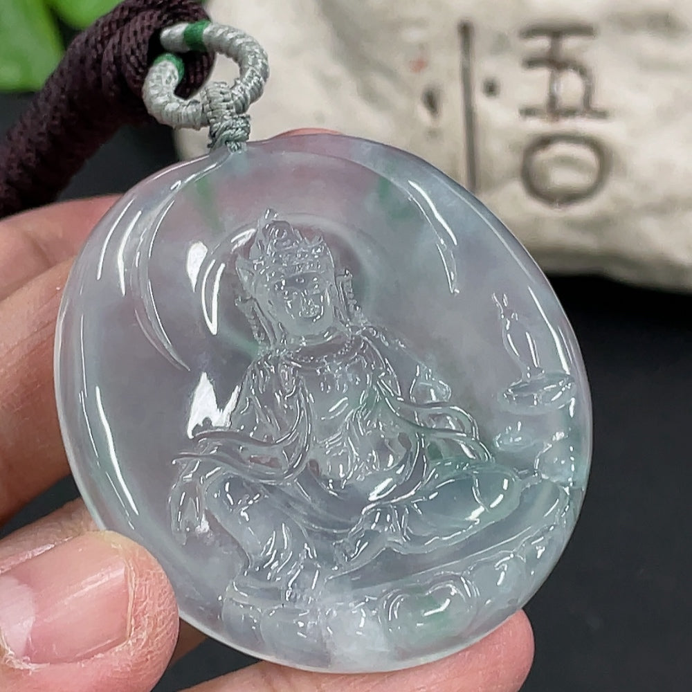Jadeite Guanyin Pendant, Total Weight Approx. 28.8g