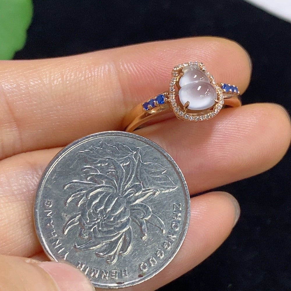 Jadeite Gourd Inlaid Ring 18k with Diamond Size 18 Total Weight Approx. 3.09g