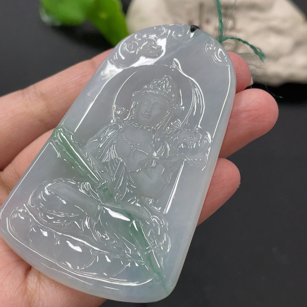 Jadeite Guanyin Pendant, Total Weight Approx. 51.47g