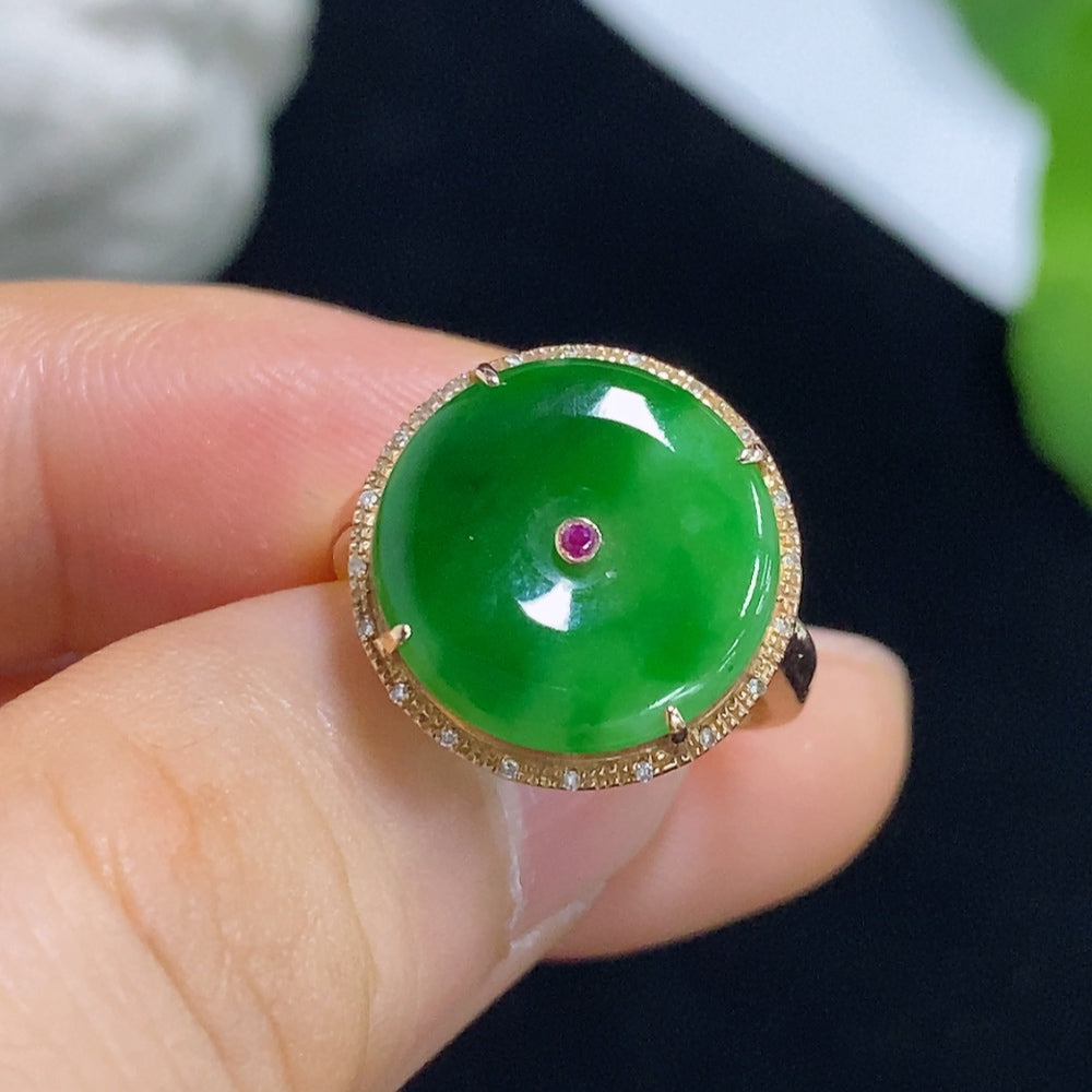 Jadeite Ring 18k with Diamond Accent Colorless