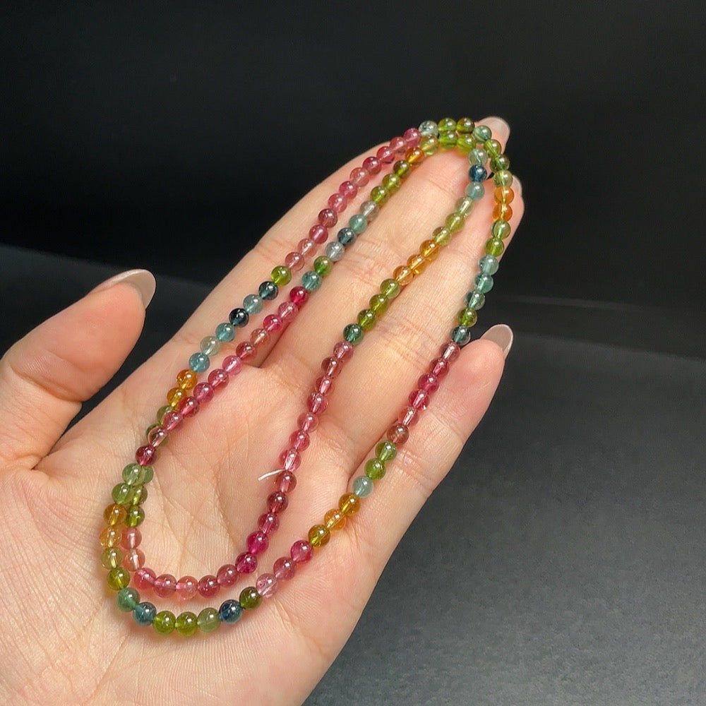 Tourmaline Bead Strand with Visible Organic Inclusions, Total Weight Approx. 15.49g, Size About 4.2mm