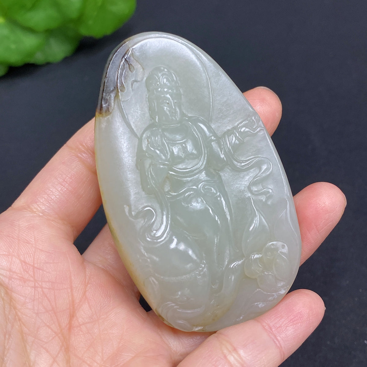 Hetian Jade Seed Material Samantabhadra Hand Piece, Approx. 96.4g; Skin Color Origin Undetermined
