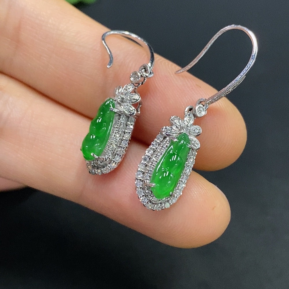 Jadeite Inlaid Earrings 18K Gold Inlaid Total Weight Approx. 3.29g