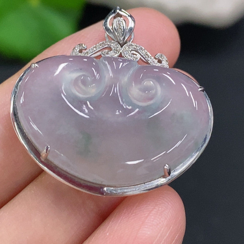 Jadeite Ruyi Inlaid Pendant 18K Gold Total Weight Approx. 4.3g