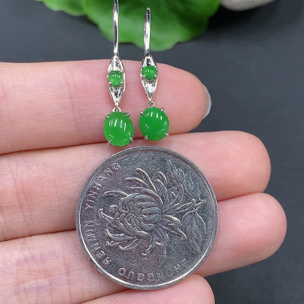 Jadeite Cabochon Earrings Set in 18K Gold, Total Weight Approx. 1.84g