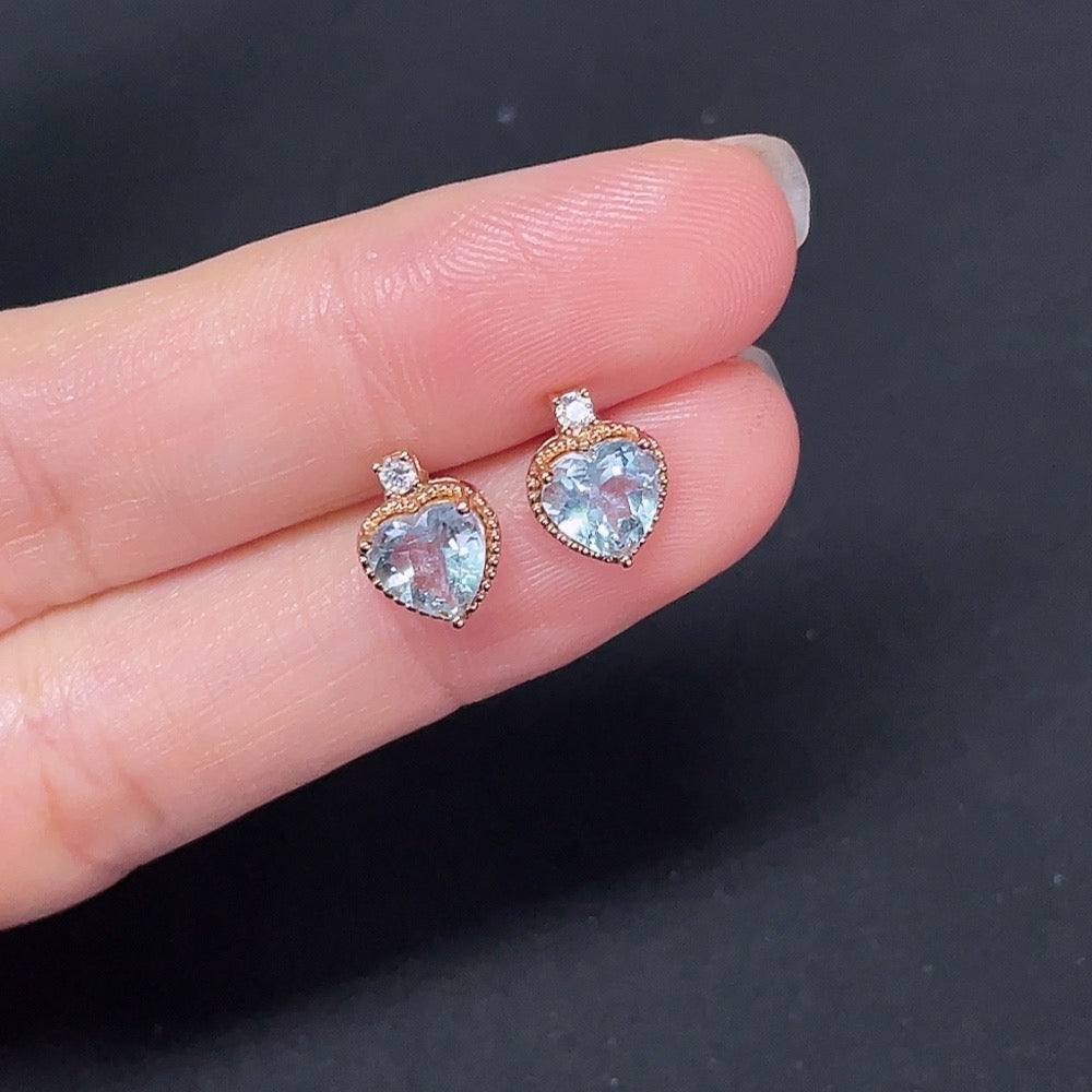 Aquamarine Stud Earrings 18K Gold Accented with Diamonds