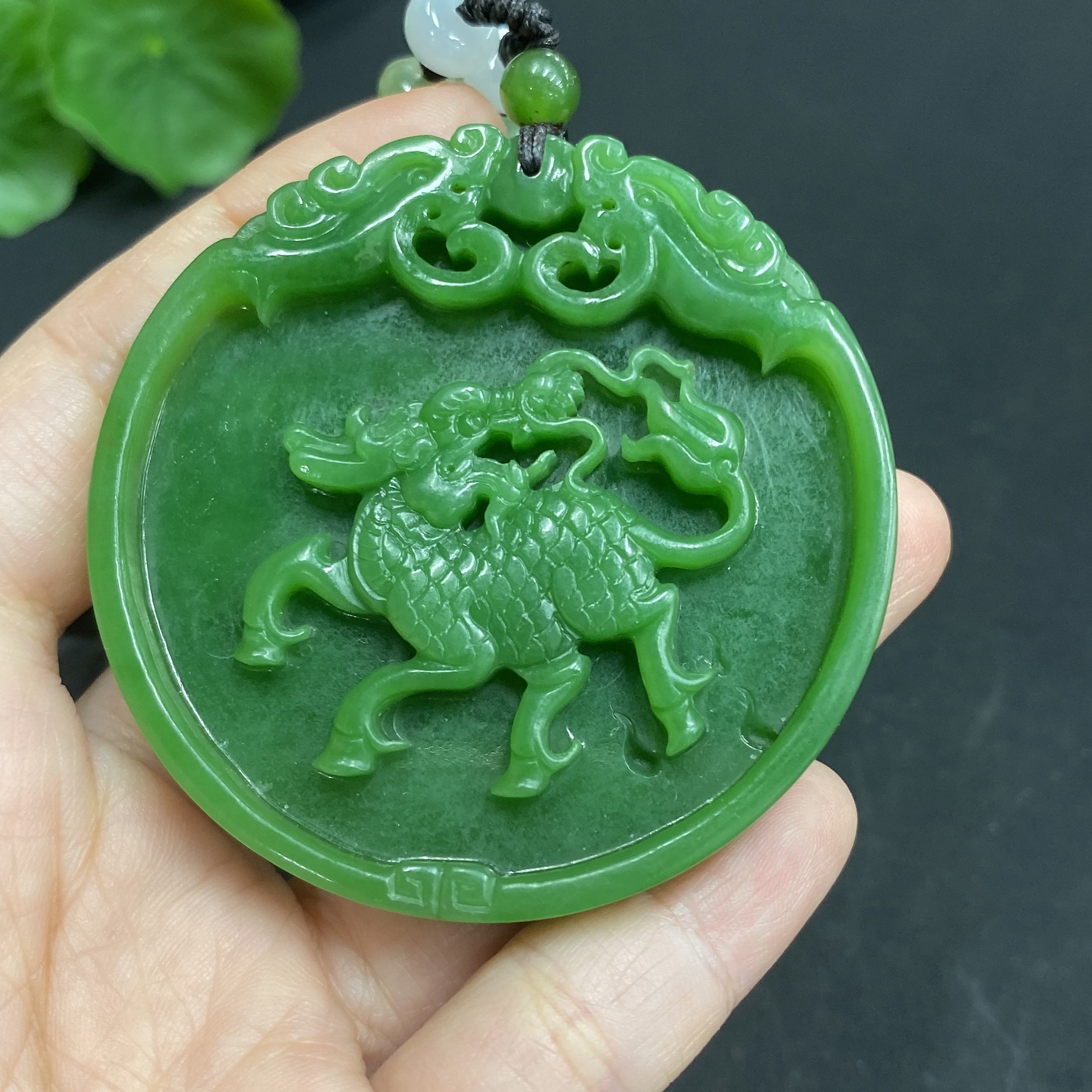 Hetian Jade Pendant    Kylin    Total Weight Approx. (Including Rope) 54.1g