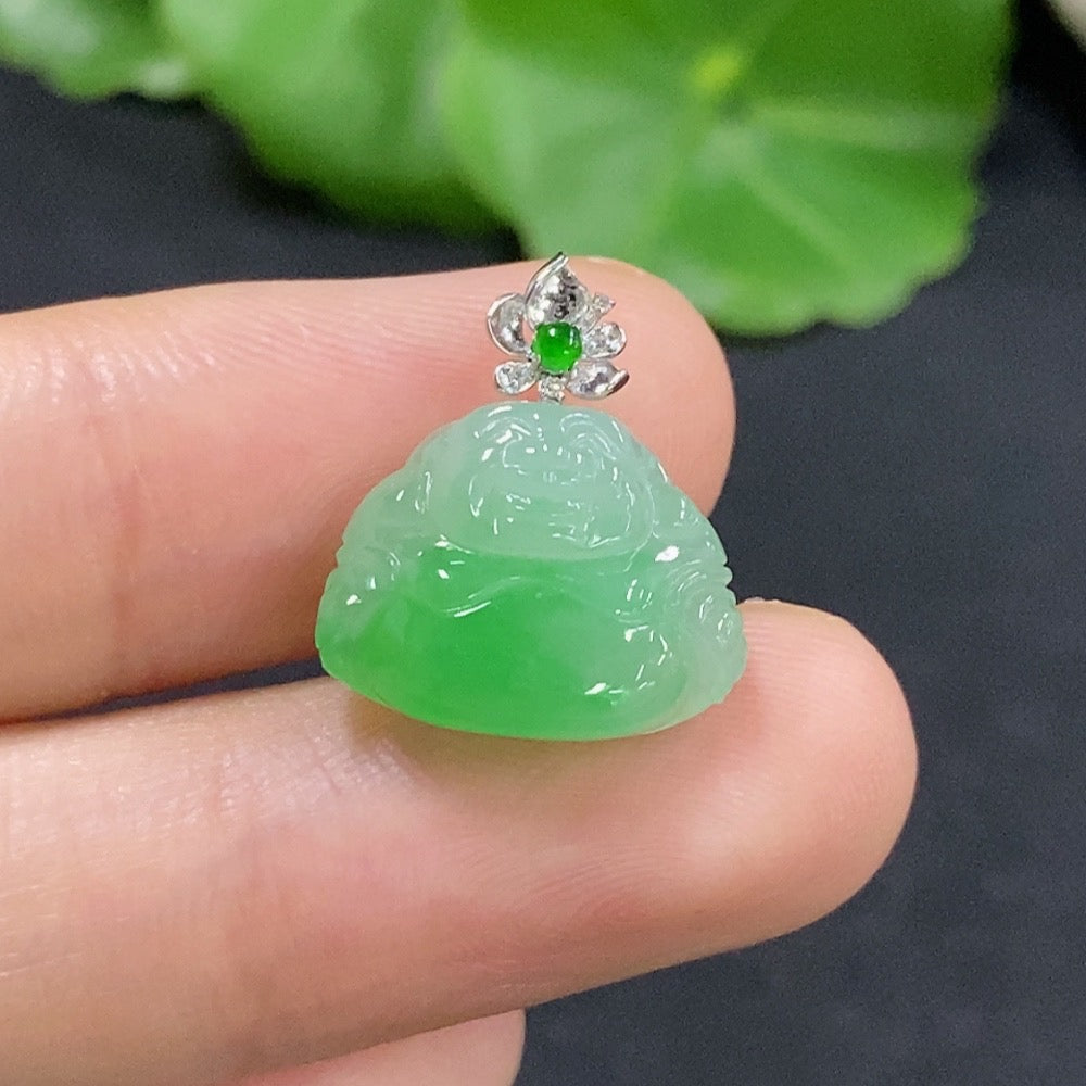 Jadeite Buddha Pendant with 18k Diamond Accents