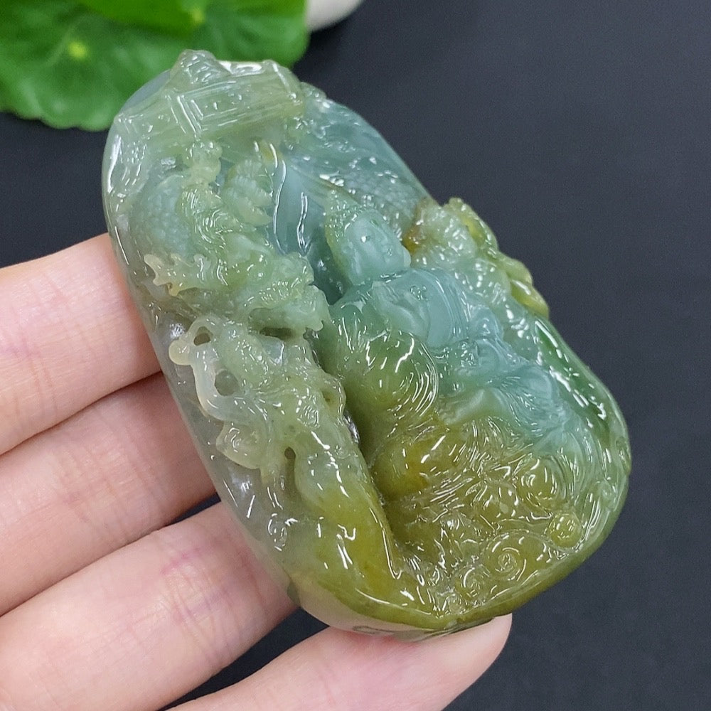 Jadeite Huayan Three Saints Pendant
