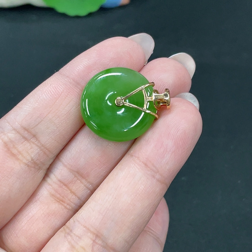 Hetian Jade Inlaid Pendant Peace Buckle Total Weight Approx.5.6g 18k Set with Colorless Diamonds
