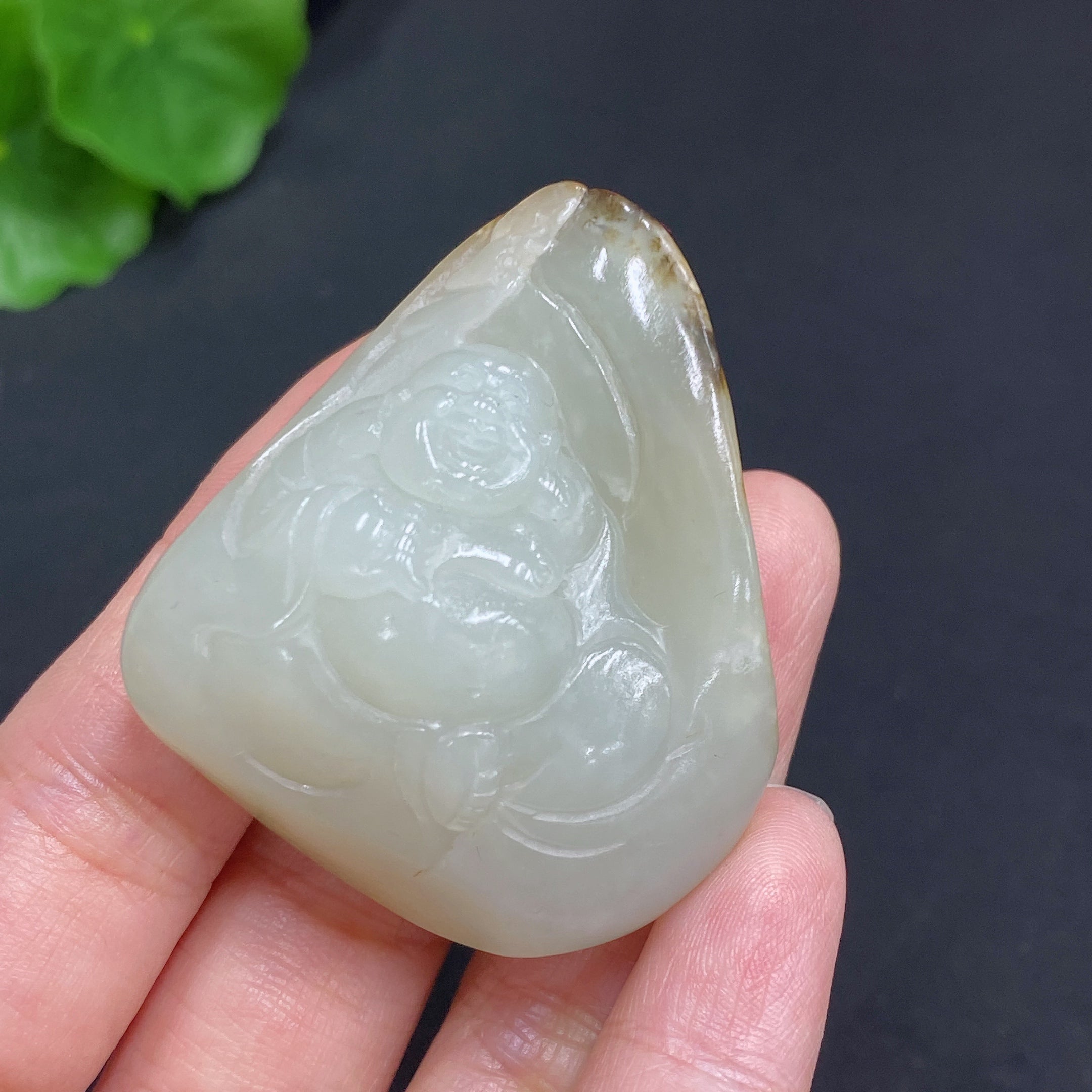 Hetian Jade Pendant - Buddha - Total Weight (including rope): 42.4g - Undetermined skin color origin