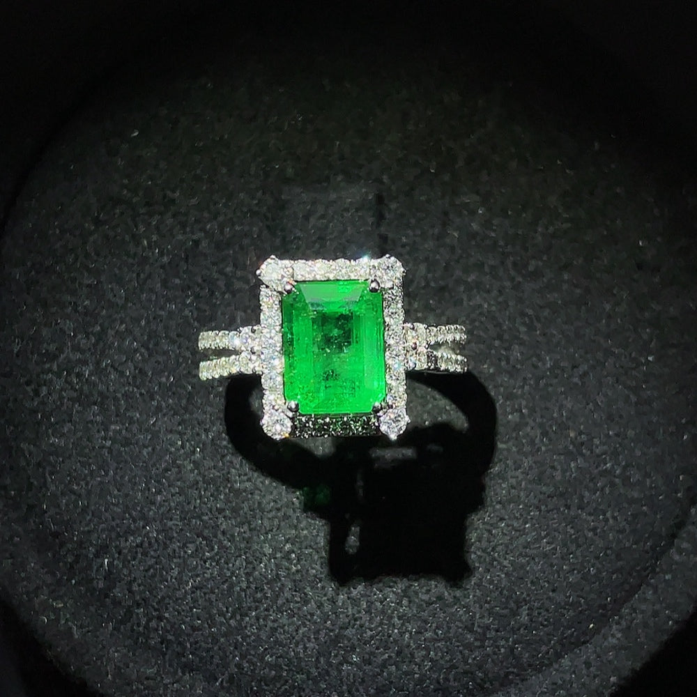 Emerald Ring Set in 18K Gold, Clarity Enhanced, Accented with Diamonds