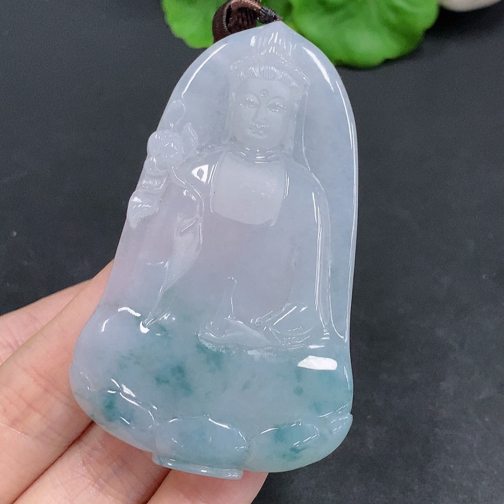 Jadeite Guanyin Pendant Total Weight Including Rope Approximately 42.8g