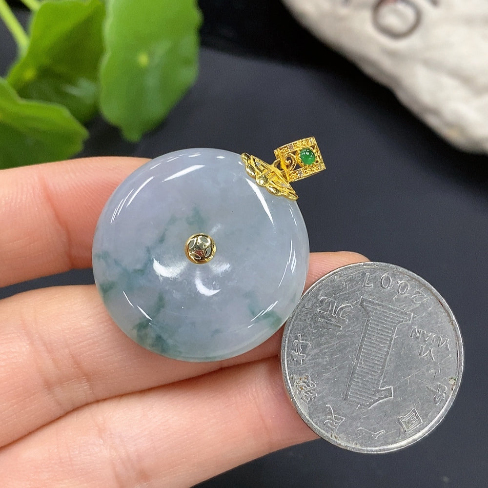 Jadeite Safety Pendant with 18K Gold Bail