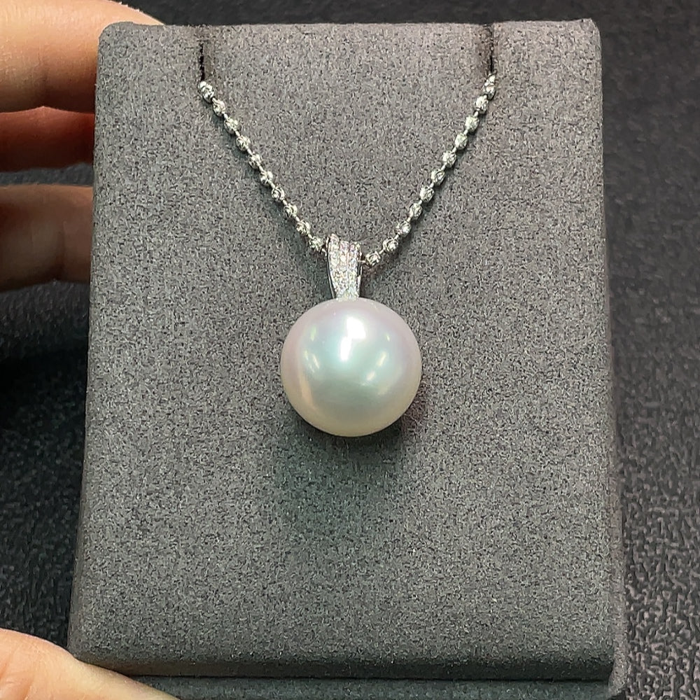 18K Sea Water Pearl Necklace with Diamond Accents, Total Weight Approx. 11.63g, Pearl Size Approx. 14.4mm