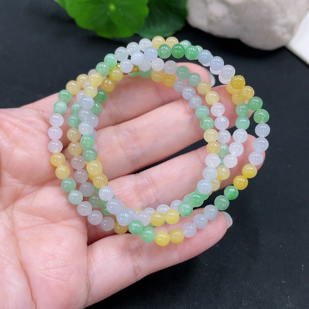 Jadeite Bead Necklace Approx. 4.5mm Total Weight Approx. 22.7g (Non-Gold Inlaid) (Color Origin Undetermined)