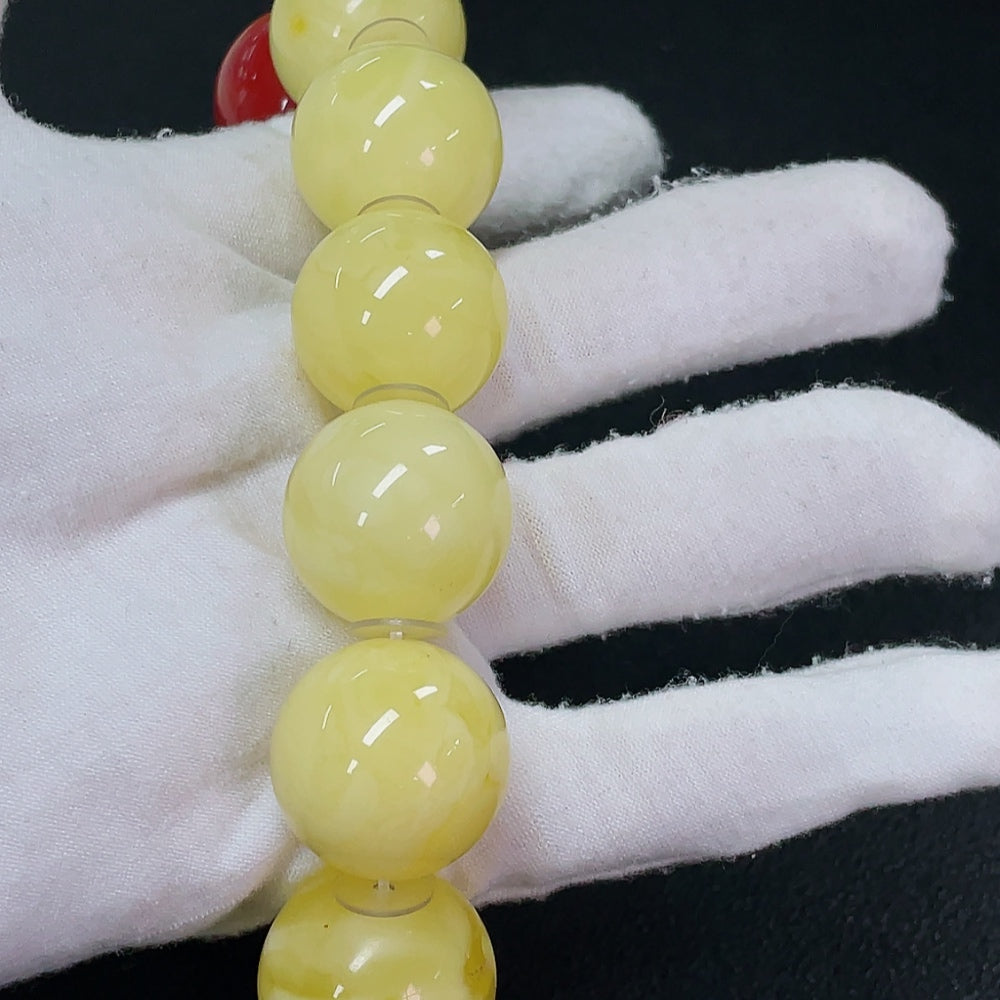 Amber Beeswax Bracelet with Non-Natural Accent Stones, Total Weight Approx. 87.15g, Size About 21mm