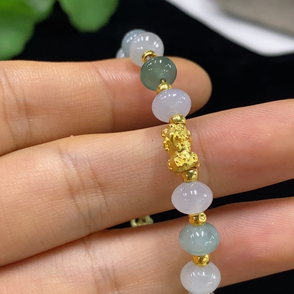 Jadeite Inlaid Bracelet Approx. 6.7mm Beads Total Weight 10.86g Unmarked Surface Gold Tested/Chain/Connectors Non-Gold Beads AU80% String Non-Gold Rest AU98% Red Color Origin Undetermined Gold Fragile