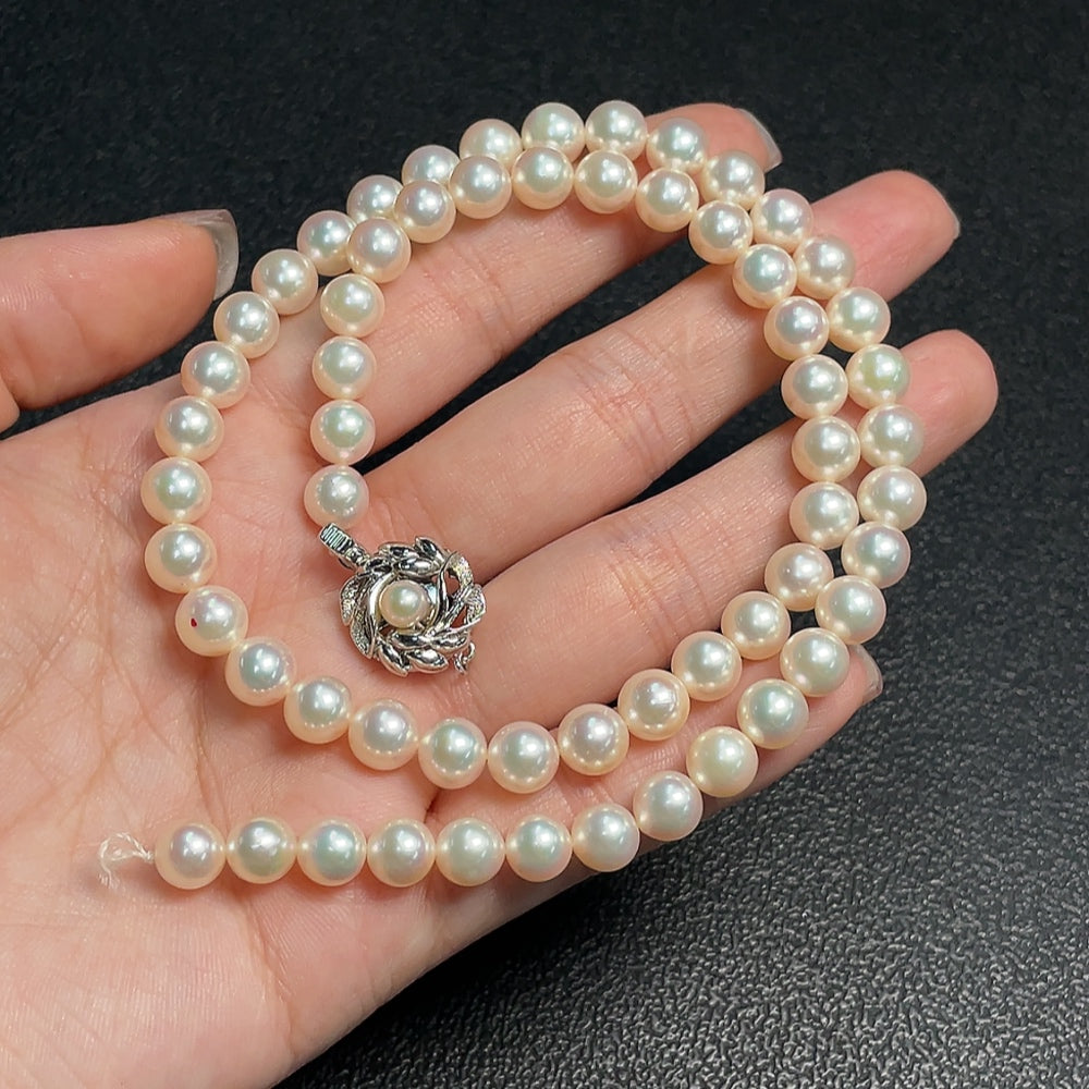Seawater pearl necklace with pearls, non-gold, total product weight approximately 29.84g, size about 6.8mm