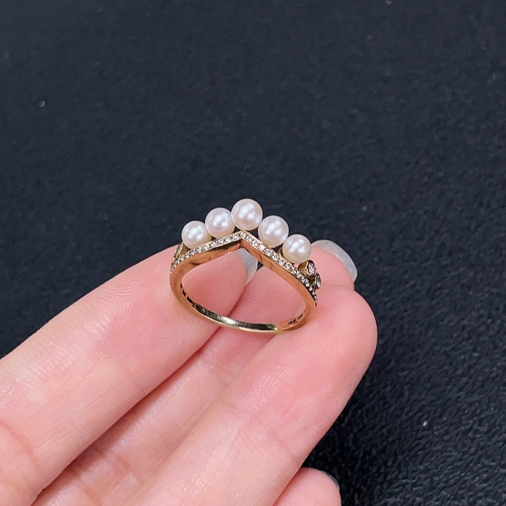 Seawater Pearl Ring Non-Diamond 9k Gold Stone 3.7mm