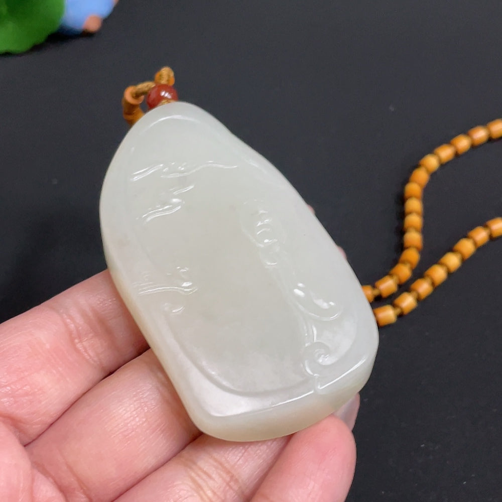 Hetian Jade Pendant Guanyin Undetermined Skin Color Formation Total Weight Approx. [with chain] 72.4g