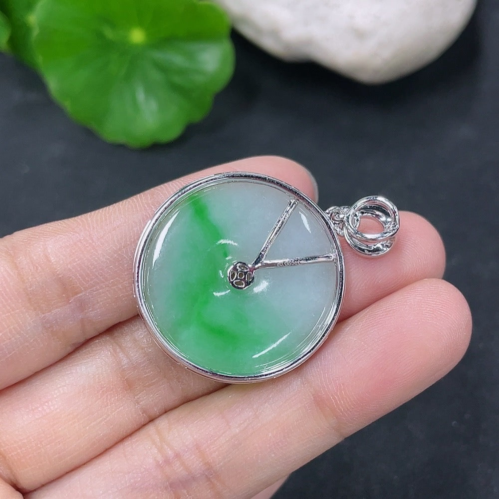 Jadeite Inlaid Peace Knot Pendant 18k with Diamond Accents