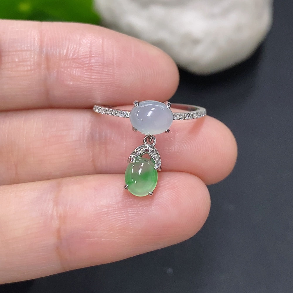 Jadeite Cabochon Ring (Au58%) Size 12 Total Weight Approx.1.8g (With Diamond Accents)