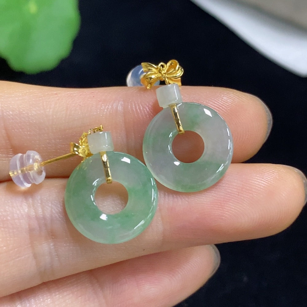Jadeite Donut Inlaid Earrings 18K Gold Total Weight Approx. 2.68g Including Ear Studs