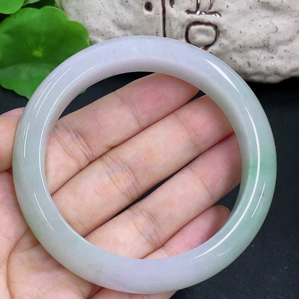 HKHQ jadeite round bangle, 58mm size, approximately 72g, smooth jade jewelry with polished finish.