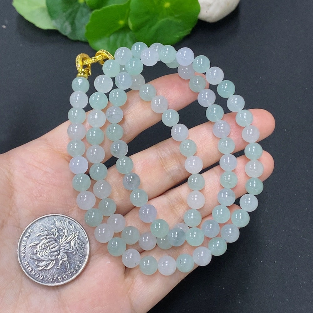 Jadeite Bead Necklace Non-Gold Total Weight Approx. 48.5g Size About 6.8mm