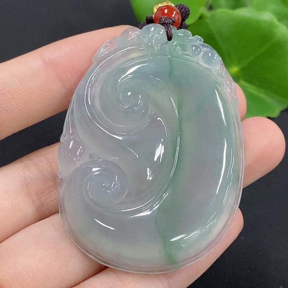 Elegant Jadeite Ruyi pendant necklace from HKHQ featuring a smooth, polished jadeite design on a delicate chain.